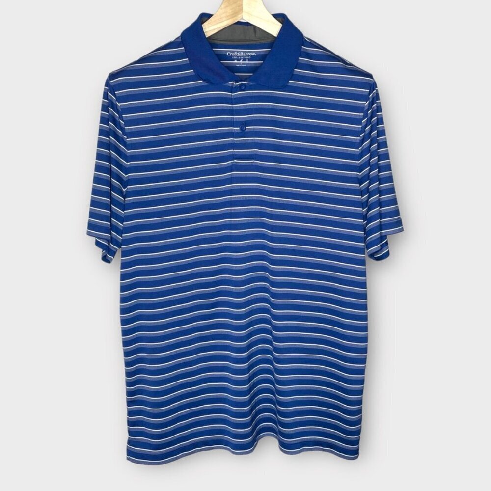 🦜 croft & barrow cool and dry blue striped short sleeve polo size M